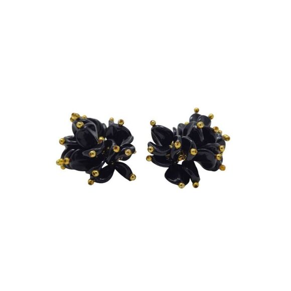 Vintage Black Beaded Half Hoop Cluster Earrings | 2.38" | Circa 1980s-1990s - Picture 6 of 7